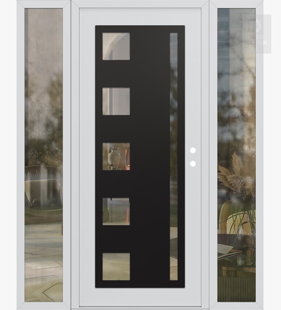 Modern Steel Front Door Diamond C3 68" x 80" white/white clear Glass Panel black LHI with 2 Sidelites clear Glass
