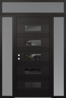 Diamond D5 68" x 96" black/black mirrored Glass Panel black RHI with 2 Sidelites and Transom frosted Glass