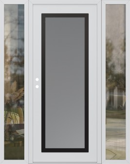 Diamond C1 64" x 80" white/white frosted Glass Panel black RHI with 2 Sidelites clear Glass