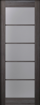 DOOR SLAB PALLADIO 5 LITE VETRO GRAY OAK 28" X 96" X 1 9/16" TEMPERED FROSTED GLASS