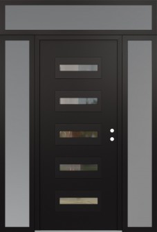 Diamond D4 68" x 96" black/black clear Glass Panel black LHI with 2 Sidelites and Transom frosted Glass