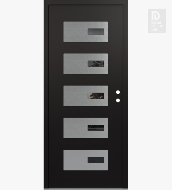 Modern Steel Front Door Diamond D7 36" x 80" black/black mirrored Glass Panel stainless steel LHI