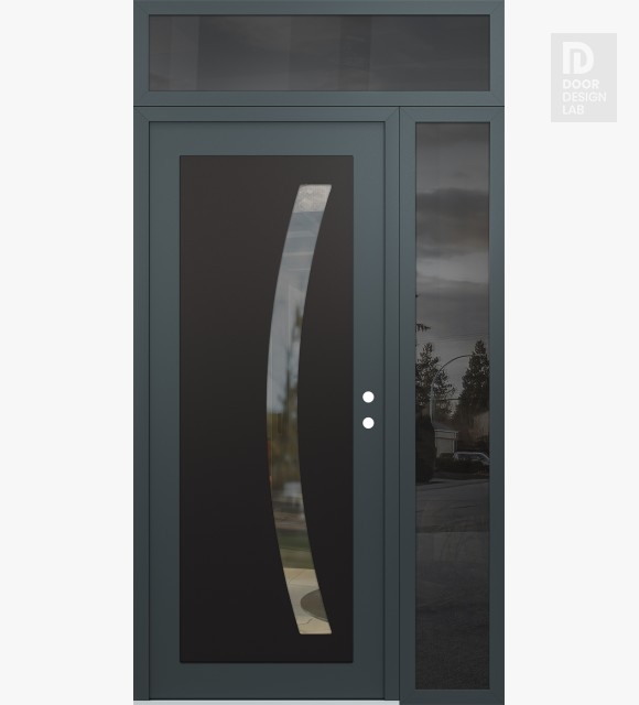 Modern Steel Front Door Diamond C4 52" x 96" anthracite/anthracite clear Glass Panel black LHI with Sidelite and Transom mirrored Glass