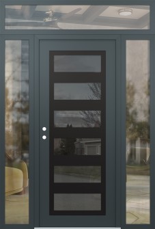 Diamond C9 64" x 96" anthracite/anthracite mirrored Glass Panel black RHI with 2 Sidelites and Transom clear Glass