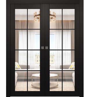 Avon 8 Lite Clear Vetro Black Matte Double pocket doors