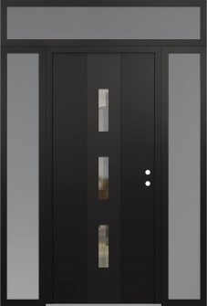 DIAMOND A7 64" X 96" BLACK/BLACK CLEAR GLASS PANEL BLACK LHI WITH 2 SIDELITES AND TRANSOM FROSTED GLASS