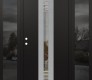 Modern Steel Front Door DIAMOND A5 64" X 80" BLACK/BLACK CLEAR GLASS PANEL STAINLESS STEEL RHI WITH 2 SIDELITES MIRRORED GLASS