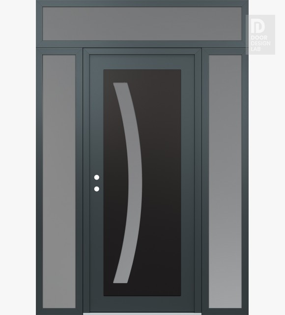 Modern Steel Front Door Diamond C4 68" x 96" anthracite/anthracite frosted Glass Panel black RHI with 2 Sidelites and Transom frosted Glass