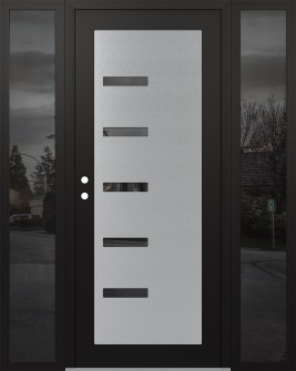 Diamond C8 60" x 80" black/black mirrored Glass Panel stainless steel RHI with 2 Sidelites mirrored Glass