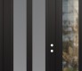 Modern Steel Front Door Diamond C14 48" x 96" black/white frosted Glass Panel black LHI with Sidelite and Transom clear Glass