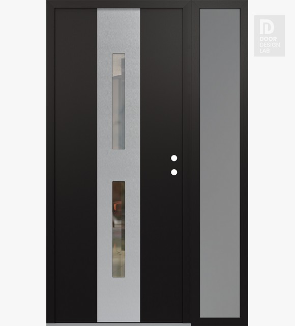Modern Steel Front Door DIAMOND A6 52" X 80" BLACK/BLACK CLEAR GLASS PANEL STAINLESS STEEL LHI WITH SIDELITE FROSTED GLASS