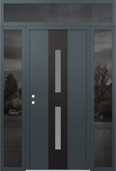 DIAMOND A6 60" X 96" ANTHRACITE/ANTHRACITE FROSTED GLASS PANEL BLACK RHI WITH 2 SIDELITES AND TRANSOM MIRRORED GLASS