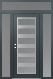 Diamond C9 68" x 96" anthracite/anthracite frosted Glass Panel stainless steel RHI with 2 Sidelites and Transom frosted Glass