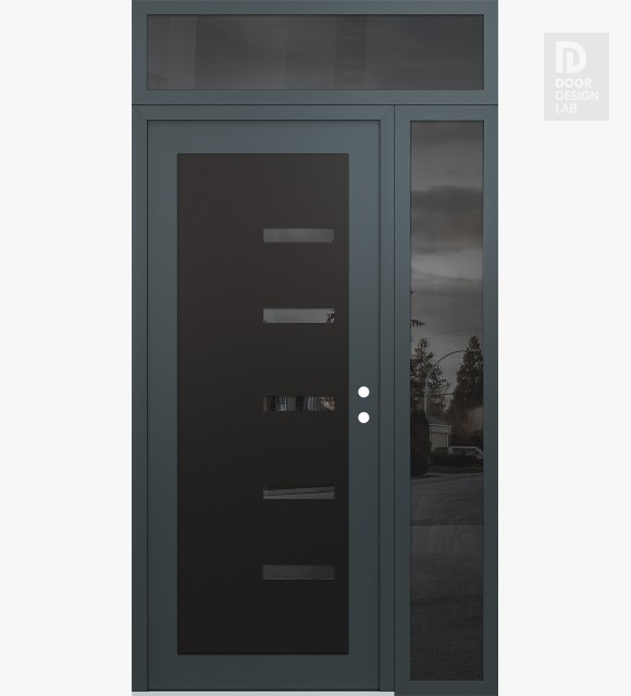 Modern Steel Front Door Diamond C8 50" x 96" anthracite/anthracite mirrored Glass Panel black LHI with Sidelite and Transom mirrored Glass