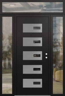 Diamond D7 64" x 96" black/black mirrored Glass Panel stainless steel LHI with 2 Sidelites and Transom clear Glass