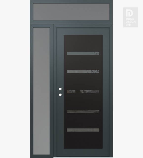 Modern Steel Front Door Diamond C7 52" x 96" anthracite/anthracite mirrored Glass Panel black RHI with Sidelite and Transom frosted Glass
