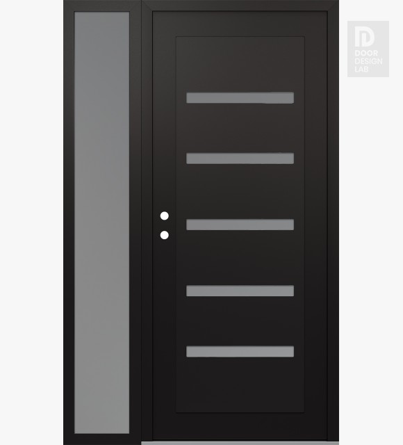 Modern Steel Front Door Diamond C7 48" x 80" black/white frosted Glass Panel black RHI with Sidelite frosted Glass