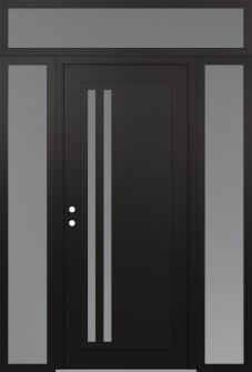 Diamond C6 68" x 96" black/white frosted Glass Panel black RHI with 2 Sidelites and Transom frosted Glass