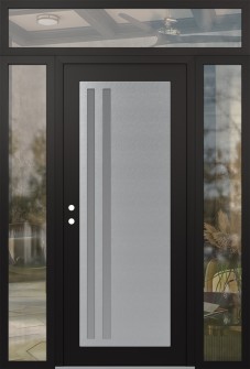 Diamond C6 68" x 96" black/white frosted Glass Panel stainless steel RHI with 2 Sidelites and Transom clear Glass