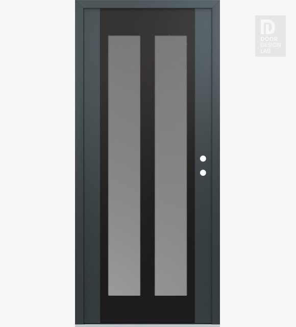 Modern Steel Front Door Diamond C14 36" x 80" anthracite/anthracite frosted Glass Panel black LHI