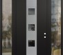 Modern Steel Front Door DIAMOND A12 68" X 96" BLACK/BLACK MIRRORED GLASS PANEL STAINLESS STEEL LHI WITH 2 SIDELITES AND TRANSOM CLEAR GLASS