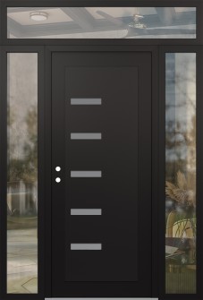 Diamond C8 60" x 96" black/white frosted Glass Panel black RHI with 2 Sidelites and Transom clear Glass