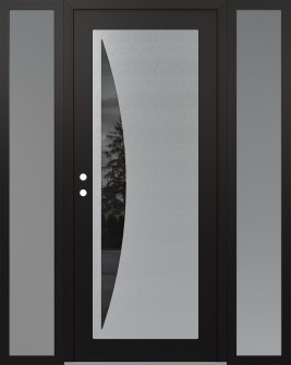 Diamond C13 68" x 80" black/black mirrored Glass Panel stainless steel RHI with 2 Sidelites frosted Glass