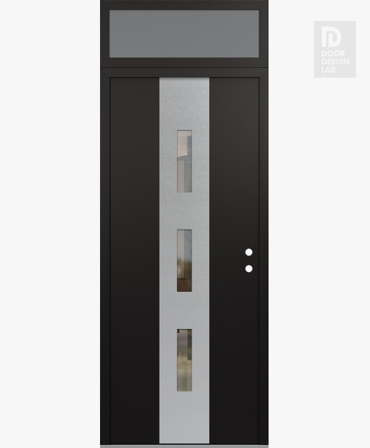 Modern Steel Front Door DIAMOND A7 36" X 96" BLACK/BLACK CLEAR GLASS PANEL STAINLESS STEEL LHI WITH TRANSOM FROSTED GLASS