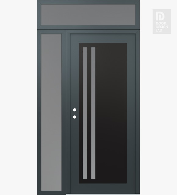 Modern Steel Front Door Diamond C6 48" x 96" anthracite/anthracite frosted Glass Panel black RHI with Sidelite and Transom frosted Glass