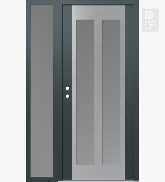 Modern Steel Front Door Diamond C14 48" x 80" anthracite/anthracite frosted Glass Panel stainless steel RHI with Sidelite frosted Glass