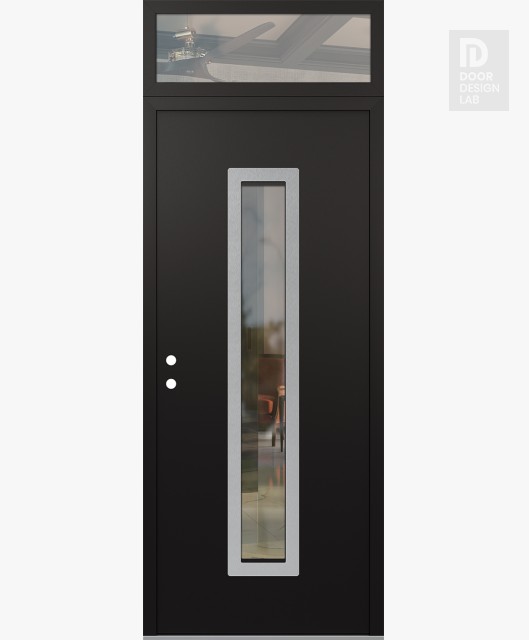 Modern Steel Front Door DIAMOND A11 36" X 96" BLACK/BLACK CLEAR GLASS PANEL STAINLESS STEEL RHI WITH TRANSOM CLEAR GLASS