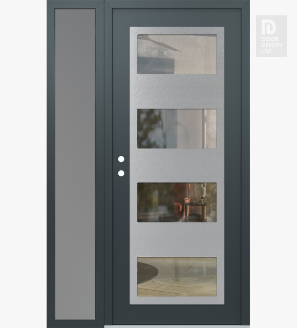 Modern Steel Front Door Diamond C2 52" x 80" anthracite/anthracite clear Glass Panel stainless steel RHI with Sidelite frosted Glass