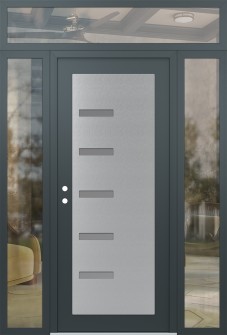 Diamond C8 60" x 96" anthracite/anthracite frosted Glass Panel stainless steel RHI with 2 Sidelites and Transom clear Glass
