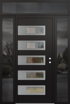 Diamond D3 64" x 96" black/black clear Glass Panel stainless steel LHI with 2 Sidelites and Transom mirrored Glass