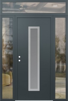 DIAMOND A11 68" X 96" ANTHRACITE/ANTHRACITE FROSTED GLASS PANEL STAINLESS STEEL RHI WITH 2 SIDELITES AND TRANSOM CLEAR GLASS