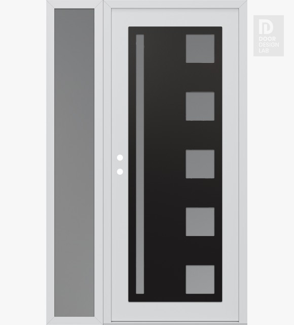Modern Steel Front Door Diamond C3 52" x 80" white/white frosted Glass Panel black RHI with Sidelite frosted Glass