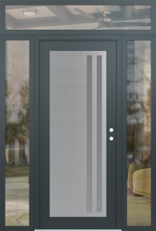 Diamond C6 64" x 96" anthracite/anthracite frosted Glass Panel stainless steel LHI with 2 Sidelites and Transom clear Glass