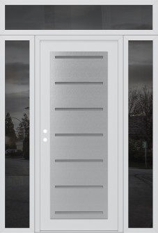 Diamond C11 64" x 96" white/white frosted Glass Panel stainless steel RHI with 2 Sidelites and Transom mirrored Glass