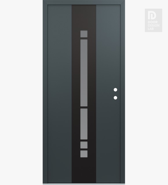 Modern Steel Front Door DIAMOND A3 36" X 80" ANTHRACITE/ANTHRACITE FROSTED GLASS PANEL BLACK LHI