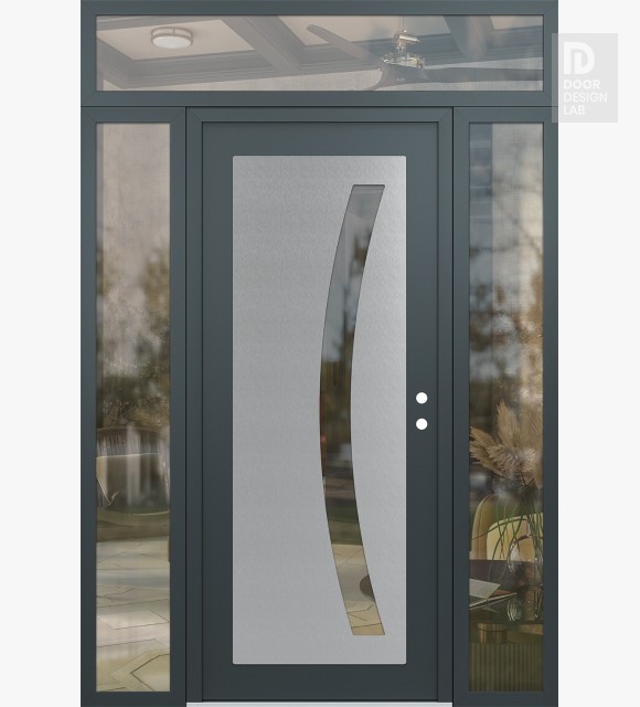 Modern Steel Front Door Diamond C4 68" x 96" anthracite/anthracite clear Glass Panel stainless steel LHI with 2 Sidelites and Transom clear Glass
