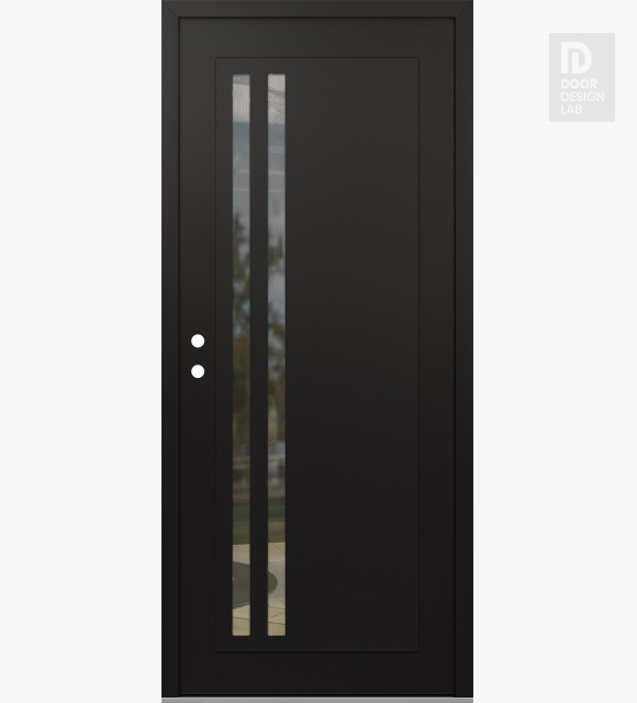 Modern Steel Front Door Diamond C6 36" x 80" black/black clear Glass Panel black RHI