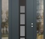 Modern Steel Front Door DIAMOND A10 60" X 96" ANTHRACITE/ANTHRACITE FROSTED GLASS PANEL BLACK LHI WITH 2 SIDELITES AND TRANSOM CLEAR GLASS