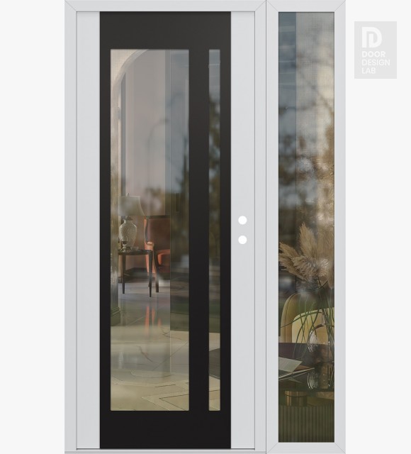 Modern Steel Front Door Diamond C15 52" x 80" white/white clear Glass Panel black LHI with Sidelite clear Glass