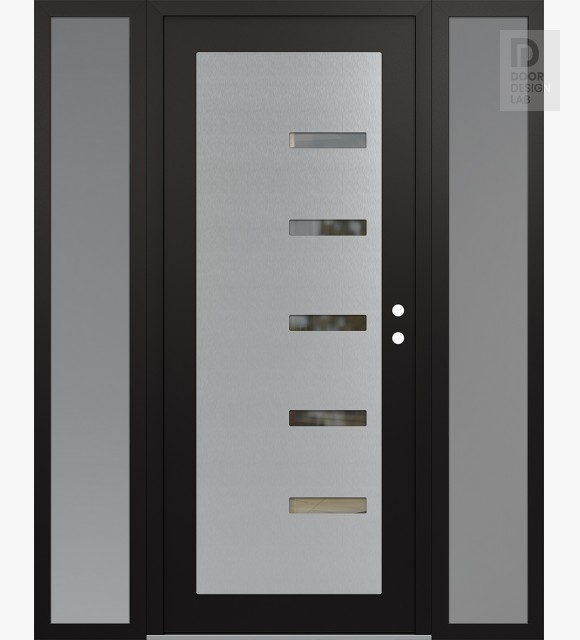Modern Steel Front Door Diamond C8 60" x 80" black/black clear Glass Panel stainless steel LHI with 2 Sidelites frosted Glass