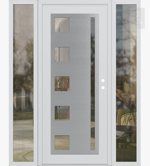 Modern Steel Front Door Diamond C3 68" x 80" white/white clear Glass Panel stainless steel LHI with 2 Sidelites clear Glass