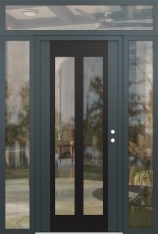 Diamond C14 60" x 96" anthracite/anthracite clear Glass Panel black LHI with 2 Sidelites and Transom clear Glass