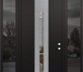Modern Steel Front Door DIAMOND A3 68" X 96" BLACK/BLACK CLEAR GLASS PANEL STAINLESS STEEL LHI WITH 2 SIDELITES AND TRANSOM MIRRORED GLASS