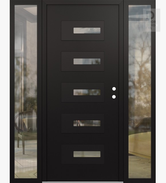 Modern Steel Front Door Diamond D6 60" x 80" black/black clear Glass Panel black LHI with 2 Sidelites clear Glass