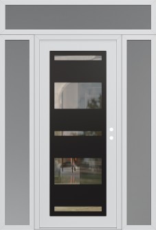 Diamond C10 68" x 96" white/white clear Glass Panel black LHI with 2 Sidelites and Transom frosted Glass