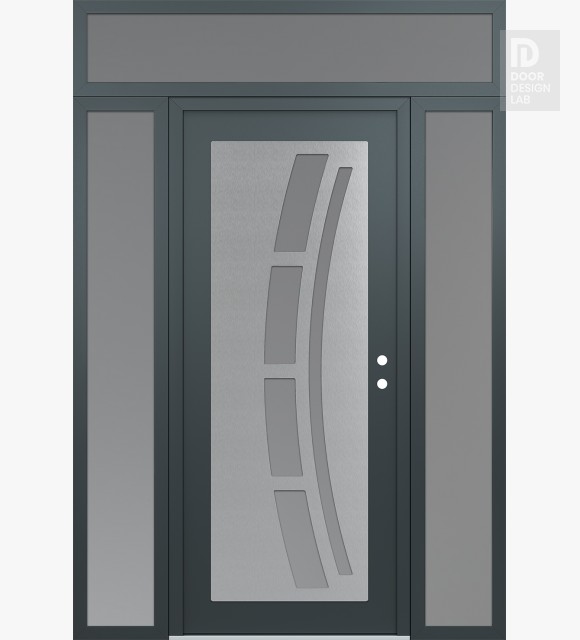 Modern Steel Front Door Diamond C12 64" x 96" anthracite/anthracite frosted Glass Panel stainless steel LHI with 2 Sidelites and Transom frosted Glass